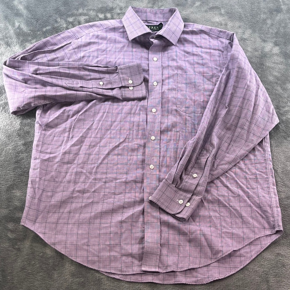 Lauren Ralph Lauren Men Purple Plaid Non Iron Classic Fit Dress Shirt 16.5 34 35